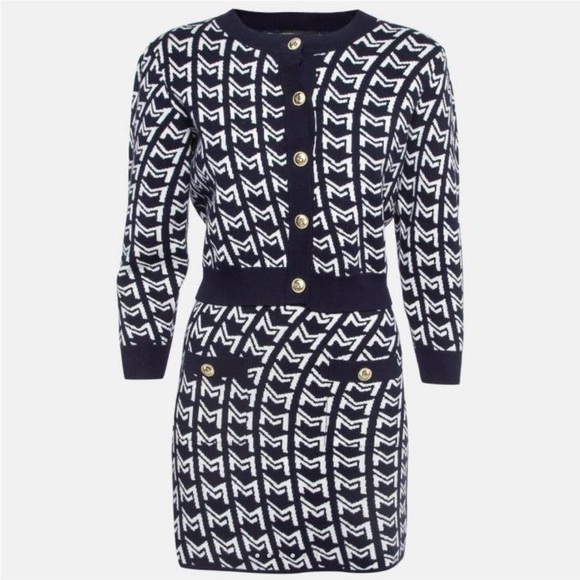 Maje Sweaters - Navy and White Patterned Button-Up Dress